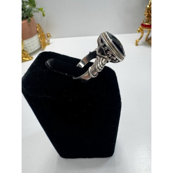 EFFY Luxury 925 Sterling Silver & 14K Gold Black Onyx Ring Sz 8.75 Ornate Signed - Picture 6 of 16
